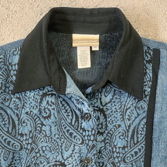Vintage Coldwater Creek Blue Black Paisley Chenille Textured Button-Up Jacket - Picture 4 of 9